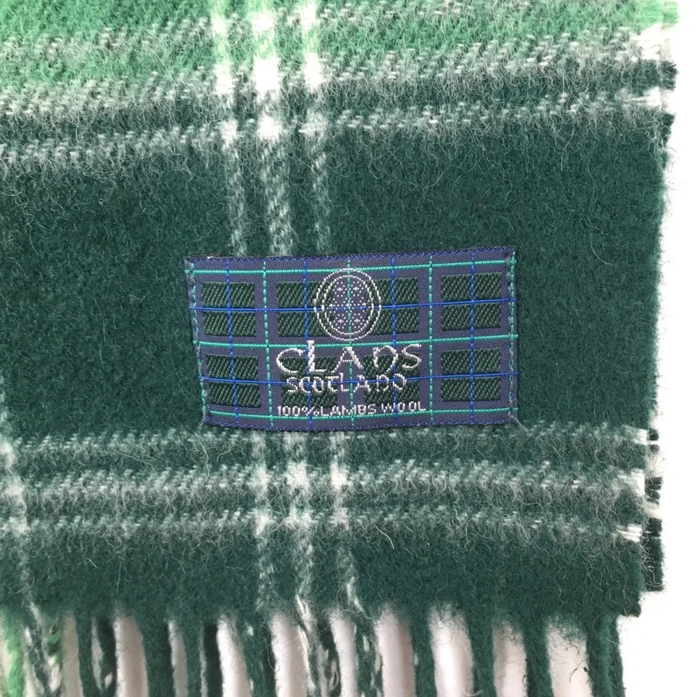 Clans Of Scotland 100% Lambswool Scottish Tartan Clan Scarf Plaid Green White